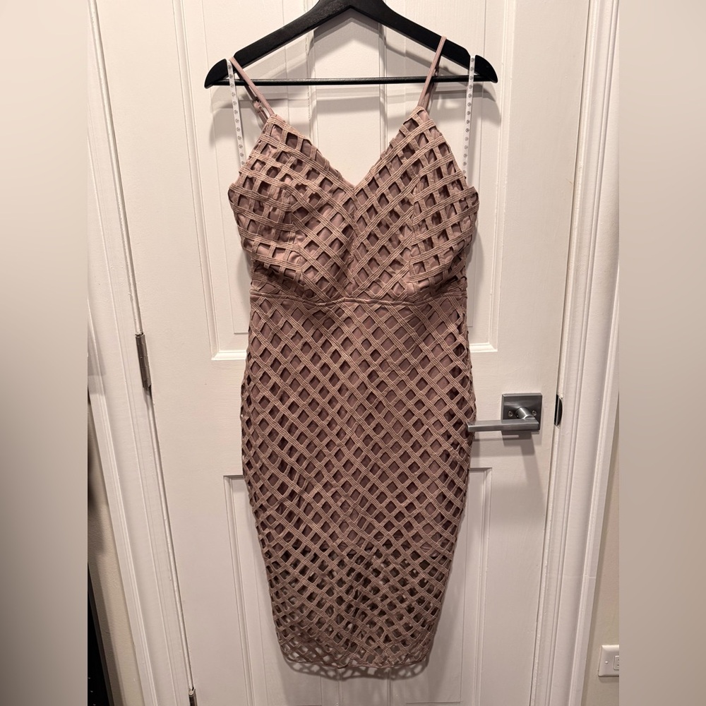 Missguided Taupe Lattice Midi Dress